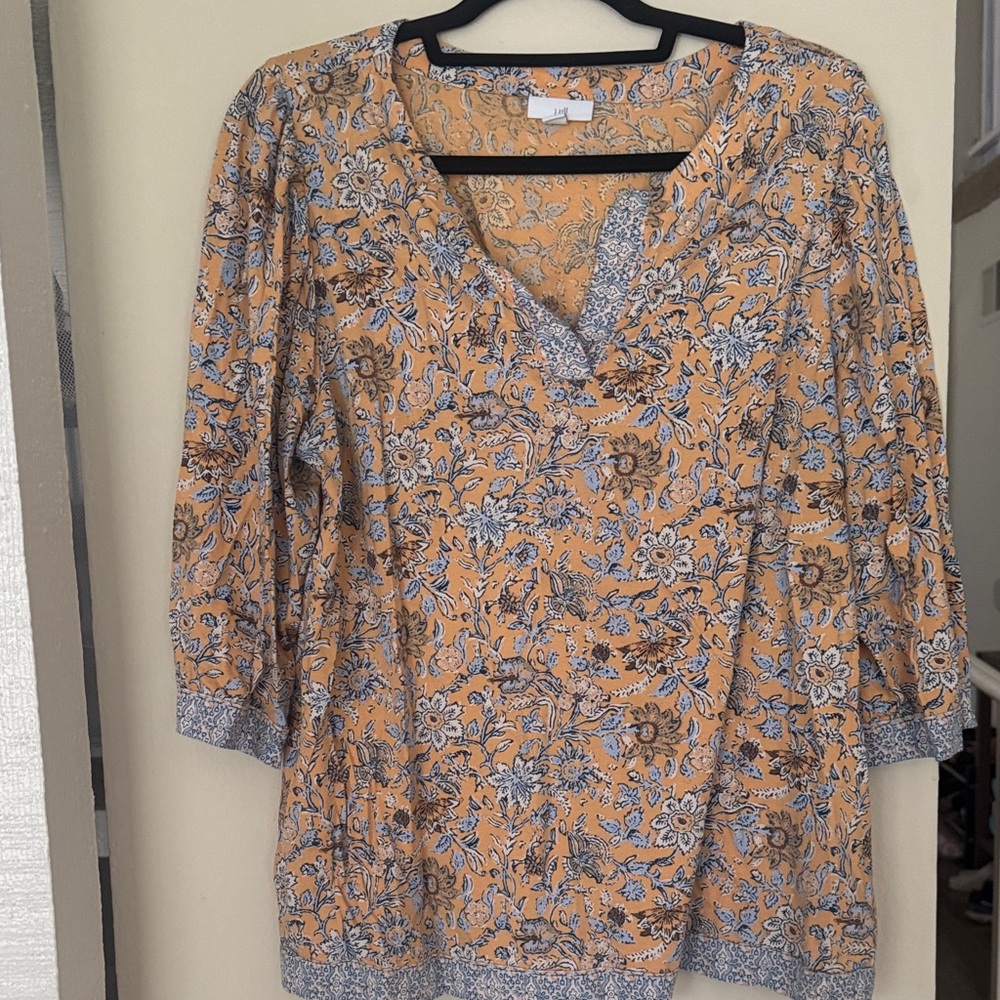 J. Jill Mustard Floral V-Neck Tunic